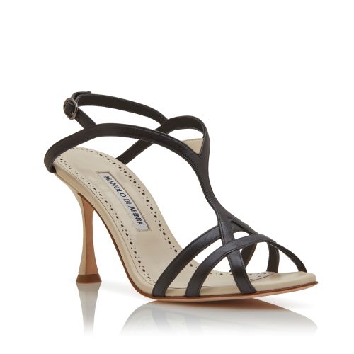 Cream and Black Nappa Leather Strappy Sandals