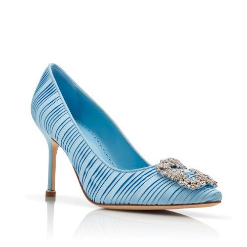 Light Blue Satin Jewel Buckle Pumps