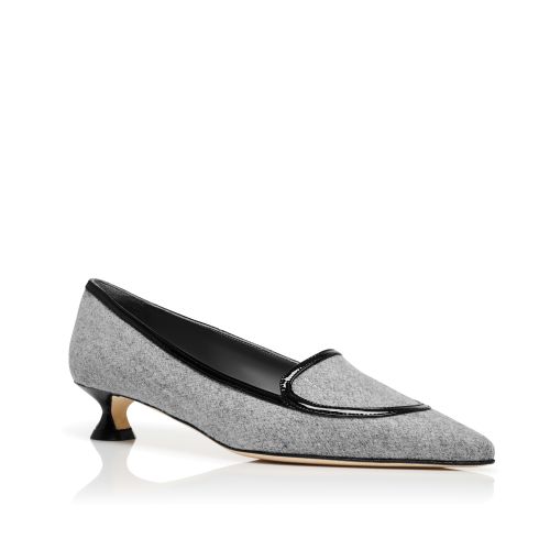 Grey Wool Pointed Toe Pumps