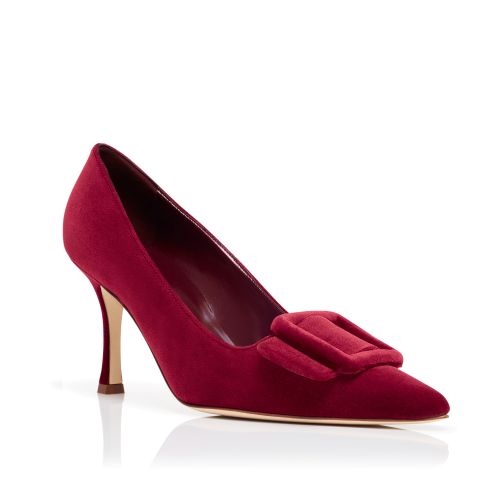 Red Velvet Buckle Detail Pumps