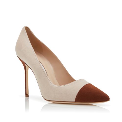 Brown and Beige Suede Pointed Toe Pumps