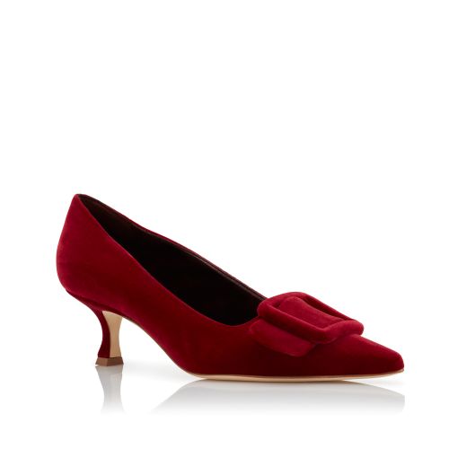 Red Velvet Buckle Detail Pumps