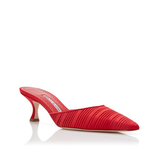 Red Satin Pointed Toe Mules