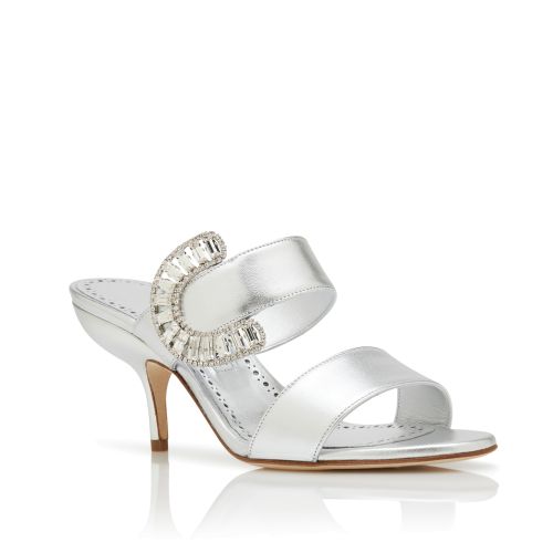 Silver Nappa Leather Embellished Mules