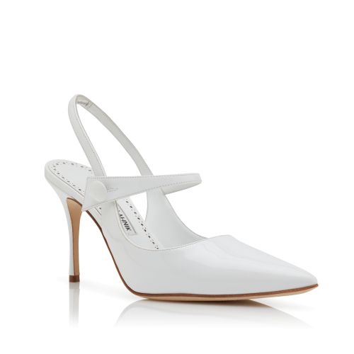 White Patent Leather Slingback Pumps
