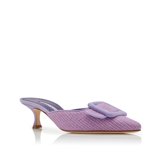 Purple Raffia Buckle Detail Mules