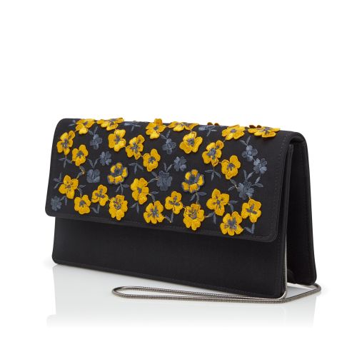 Black and Yellow Silk Embroidered Clutch