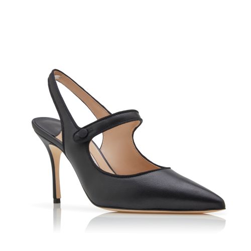 Black Nappa Leather Pointed Toe Slingback Pumps