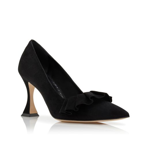 Black Suede Ruffled Pumps