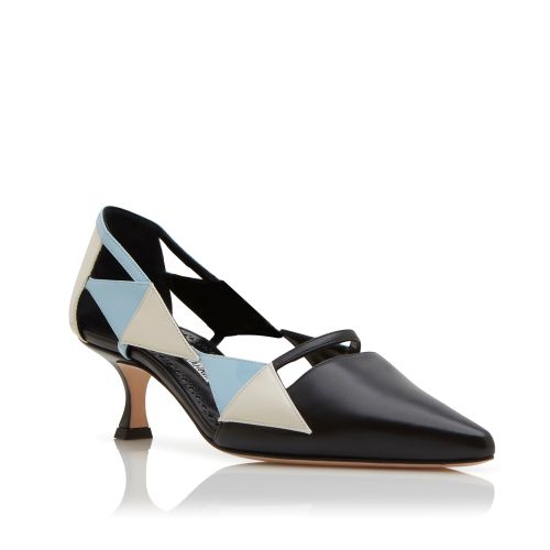 Black, Cream and Blue Nappa Leather Pumps