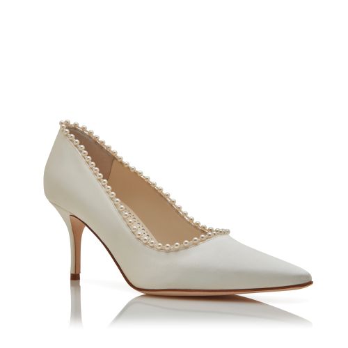 Light Cream Satin Pearl Detail Pumps