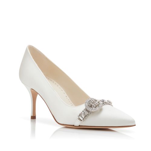 White Satin Jewel Embellished Pumps