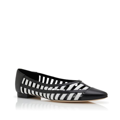 Black and White Nappa Leather Flat Pumps
