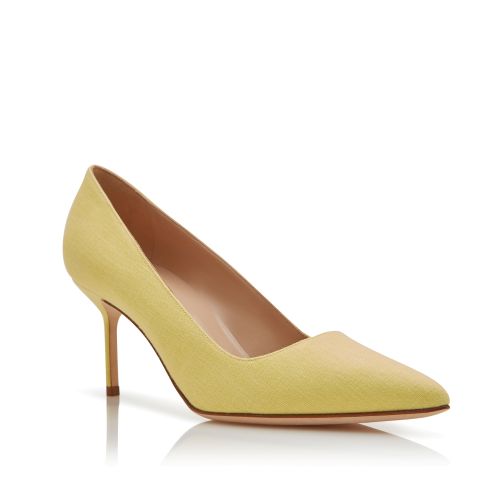 Yellow Linen Pointed Toe Pumps