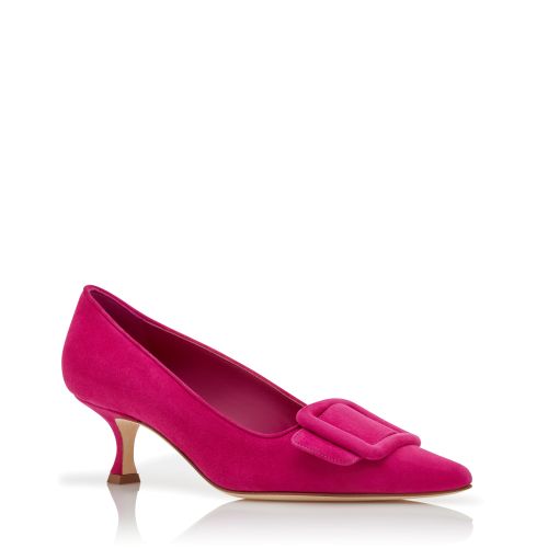 Dark Pink Suede Buckle Detail Pumps