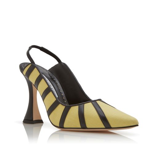 Yellow and Black Linen  Slingback Pumps