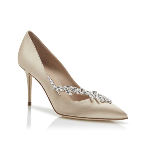 Champagne Satin Jewel Buckle Pumps 