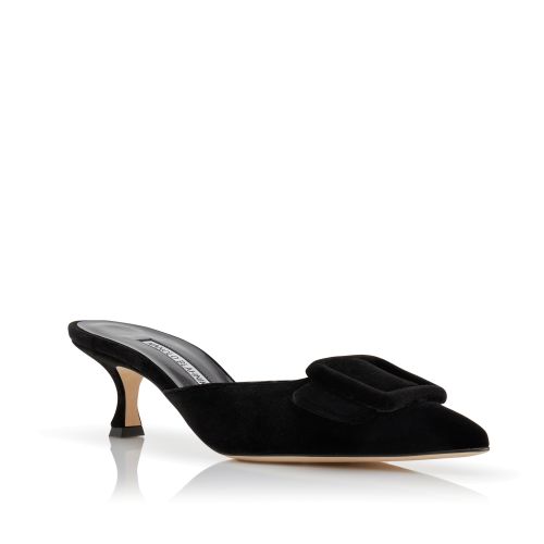 Black Velvet Buckle Detail Mules