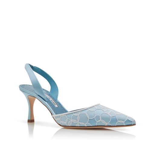 Blue Satin Slingback Pumps