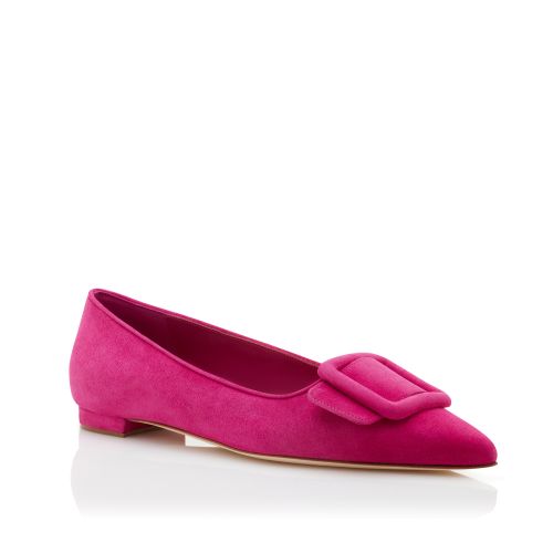 Dark Pink Suede Buckle Detail Flat Pumps