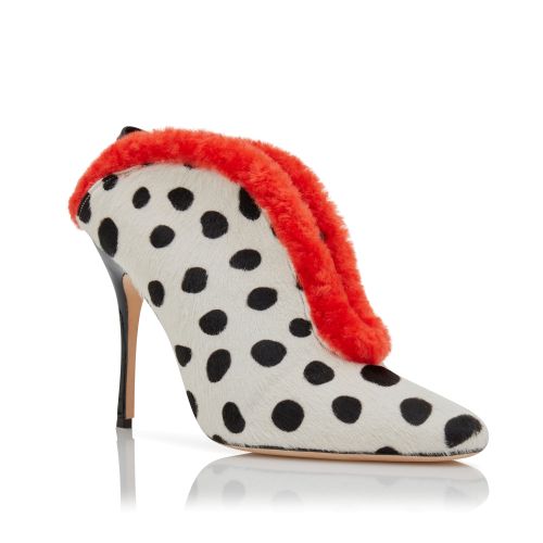 White, Black and Orange Calf Hair Shoe Booties