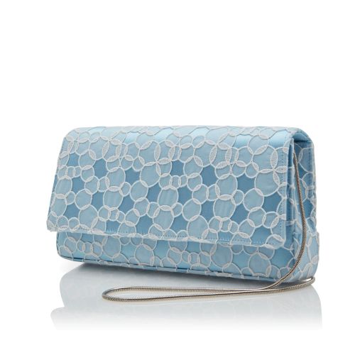 Blue Satin Lace Embroidered Clutch