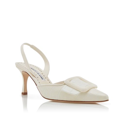 Cream Calf Leather Slingback Pumps