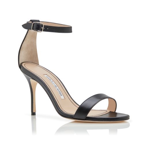 Black Nappa Leather Ankle Strap Sandals
