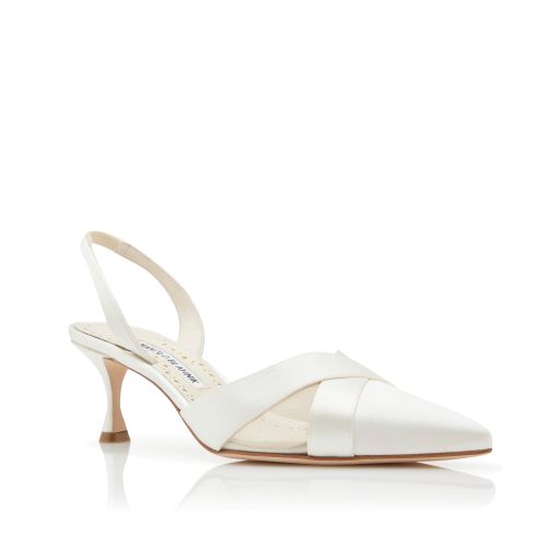 Light Cream Satin Crossover Slingback Pumps