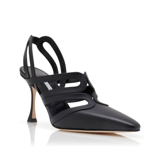 Black Calf Leather Slingback Pumps