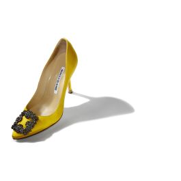 HANGISI | Yellow Satin Jewel Buckle Pumps | Manolo Blahnik