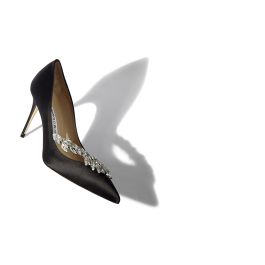 NADIRA | Black Satin Jewel Buckle Pumps | Manolo Blahnik