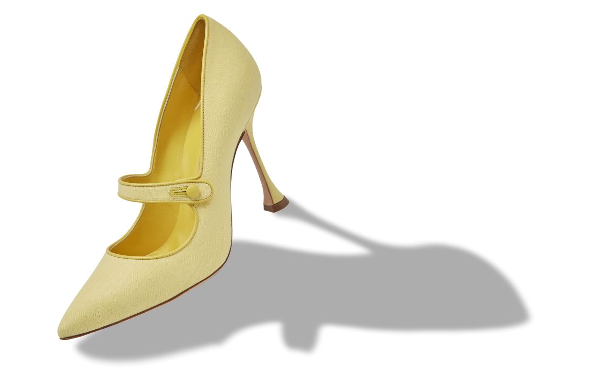 Camparicaro Pastel Yellow Linen Mary Jane Pumps Manolo Blahnik