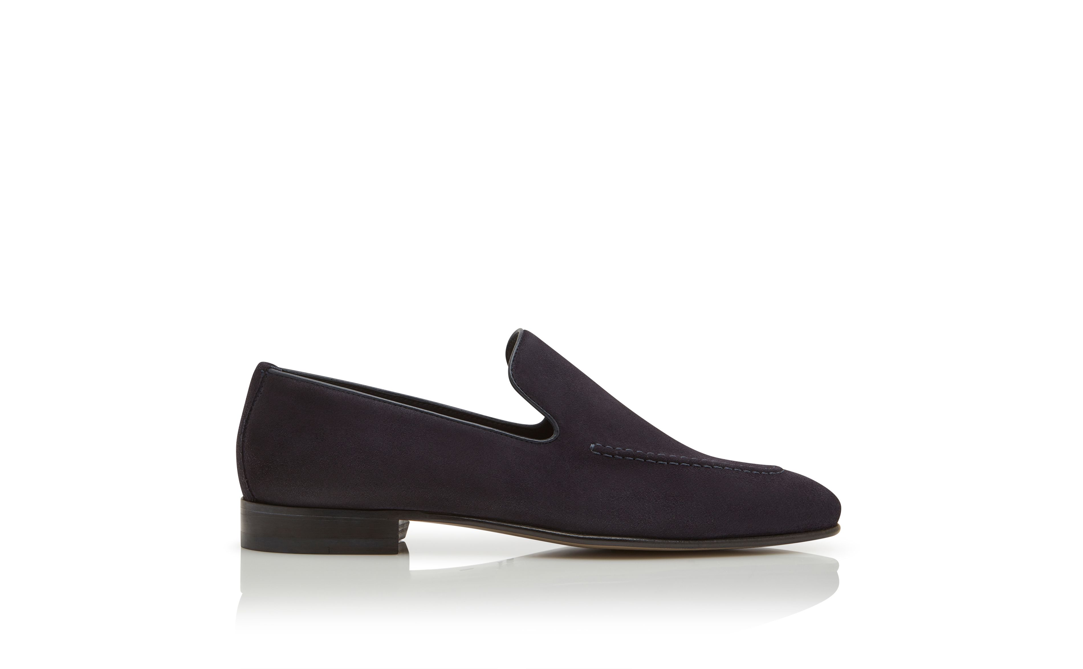 Designer Navy Blue Suede Loafers  - Image Side View