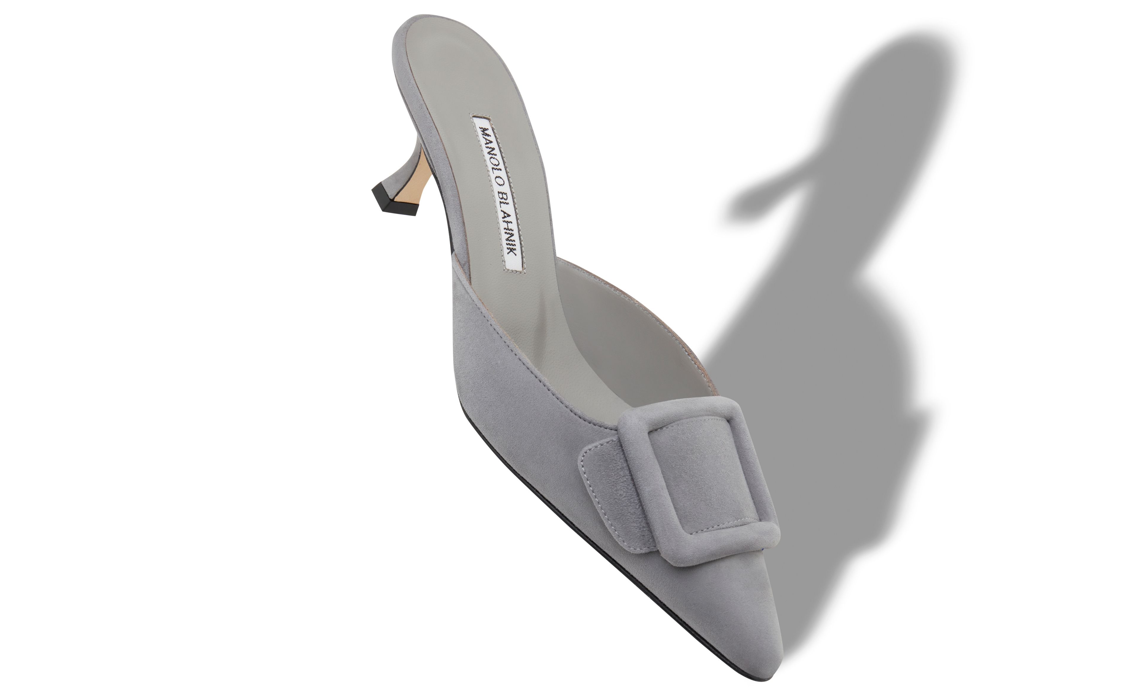 Designer Grey Suede Buckle Detail Mules - Image small_image