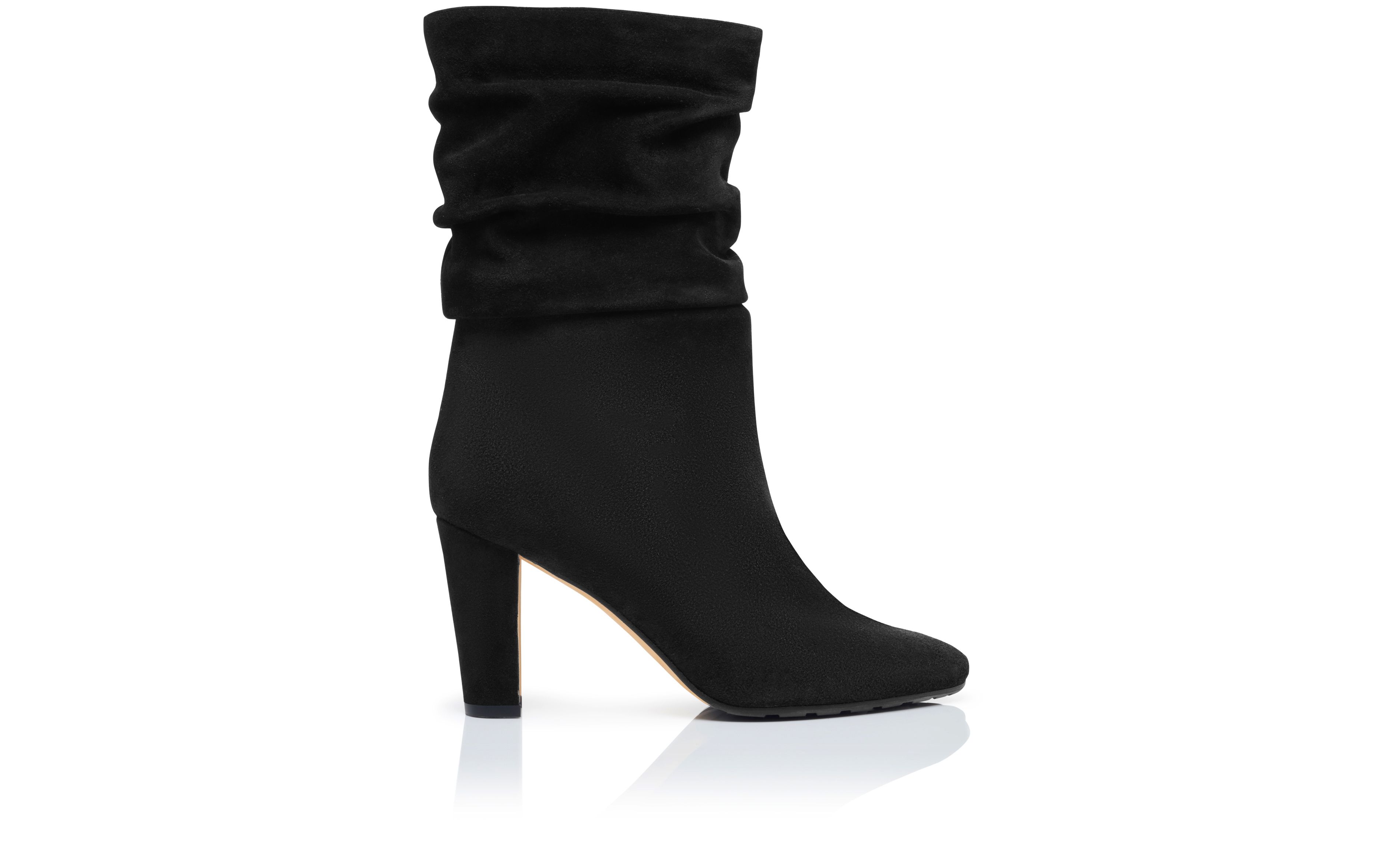 Designer Black Suede Knee High Boots - Image Side View