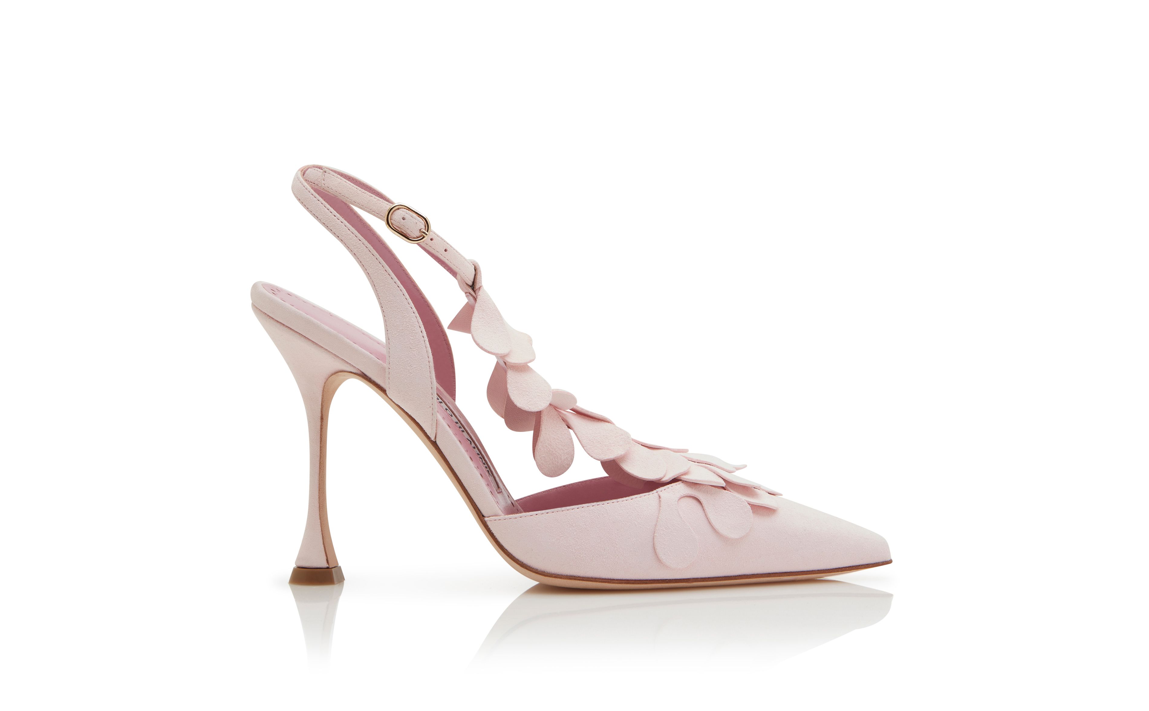 Designer Pink Suede Ankle Strap Pumps - Image Side View