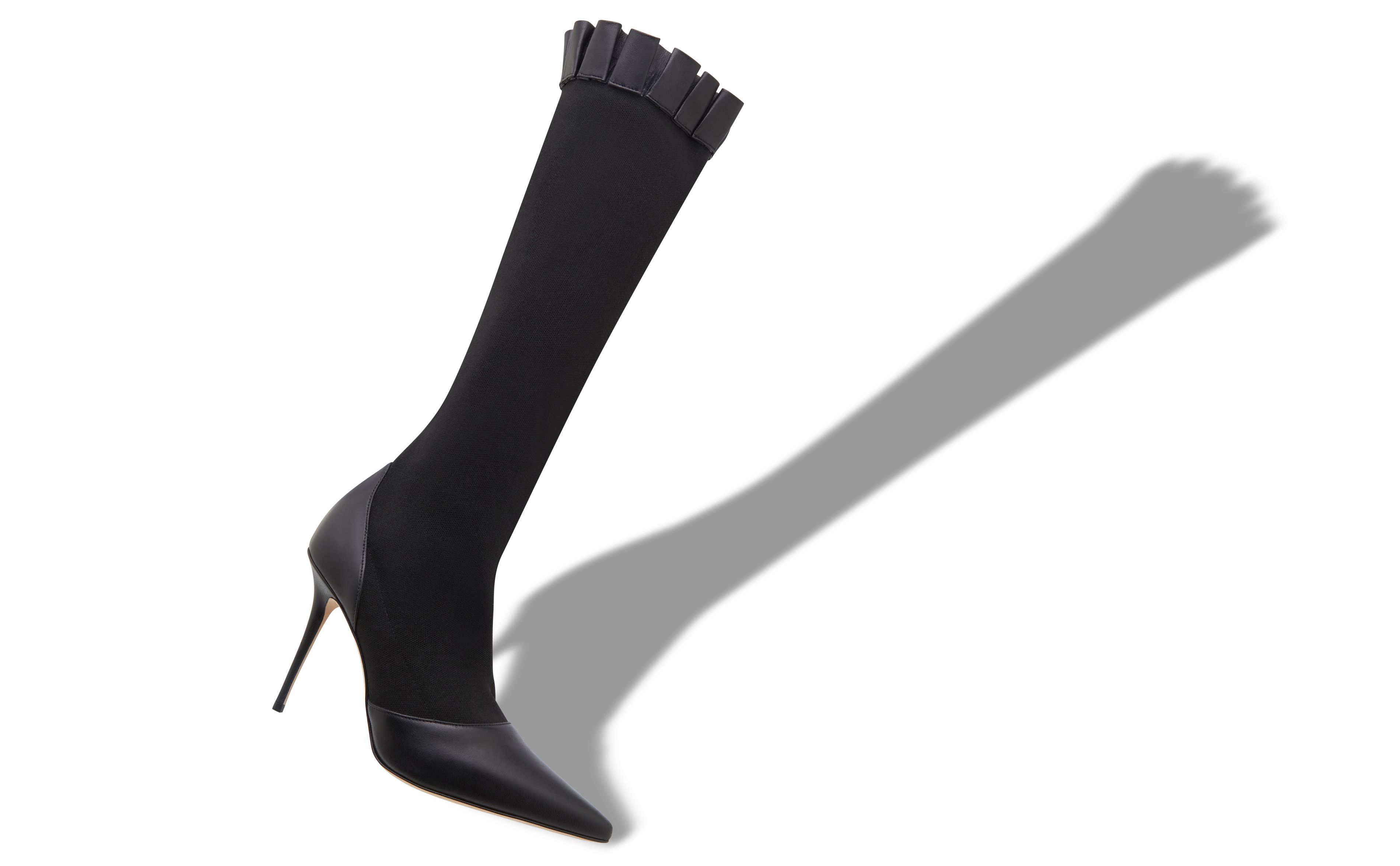 Designer Black Nappa Leather Knee High Boots - Image small_image