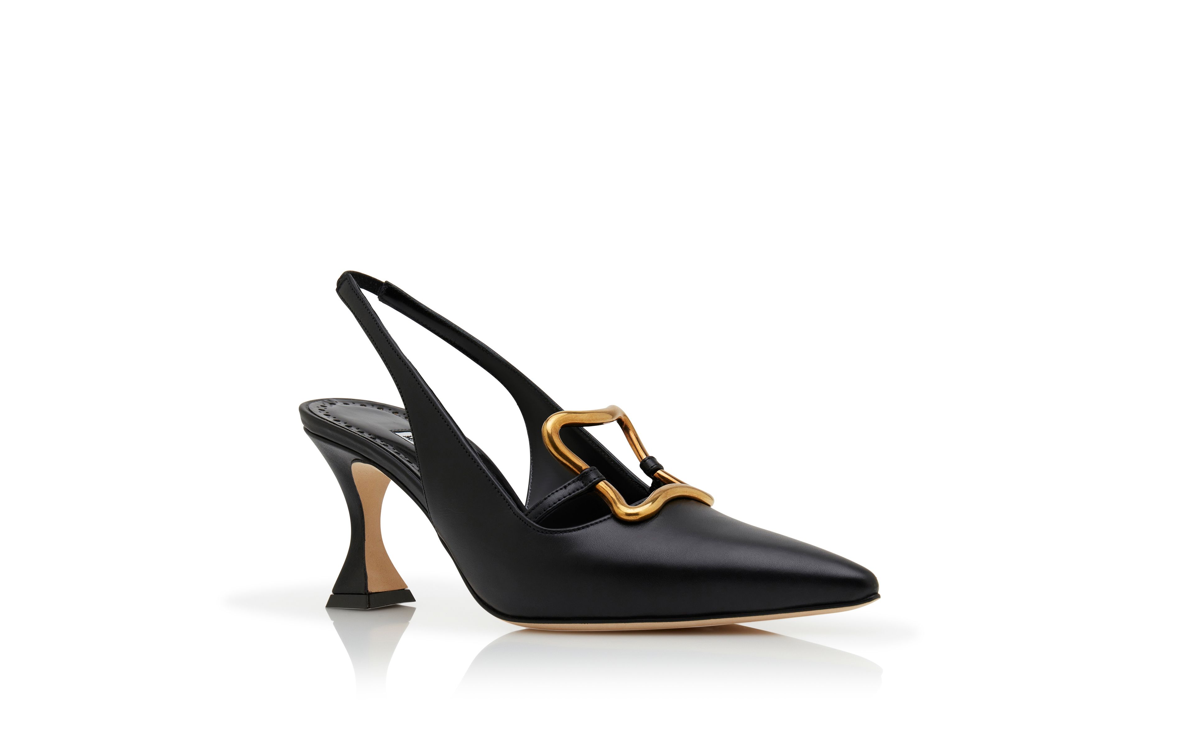 Designer Black Calf Leather Slingback Pumps - Image Upsell