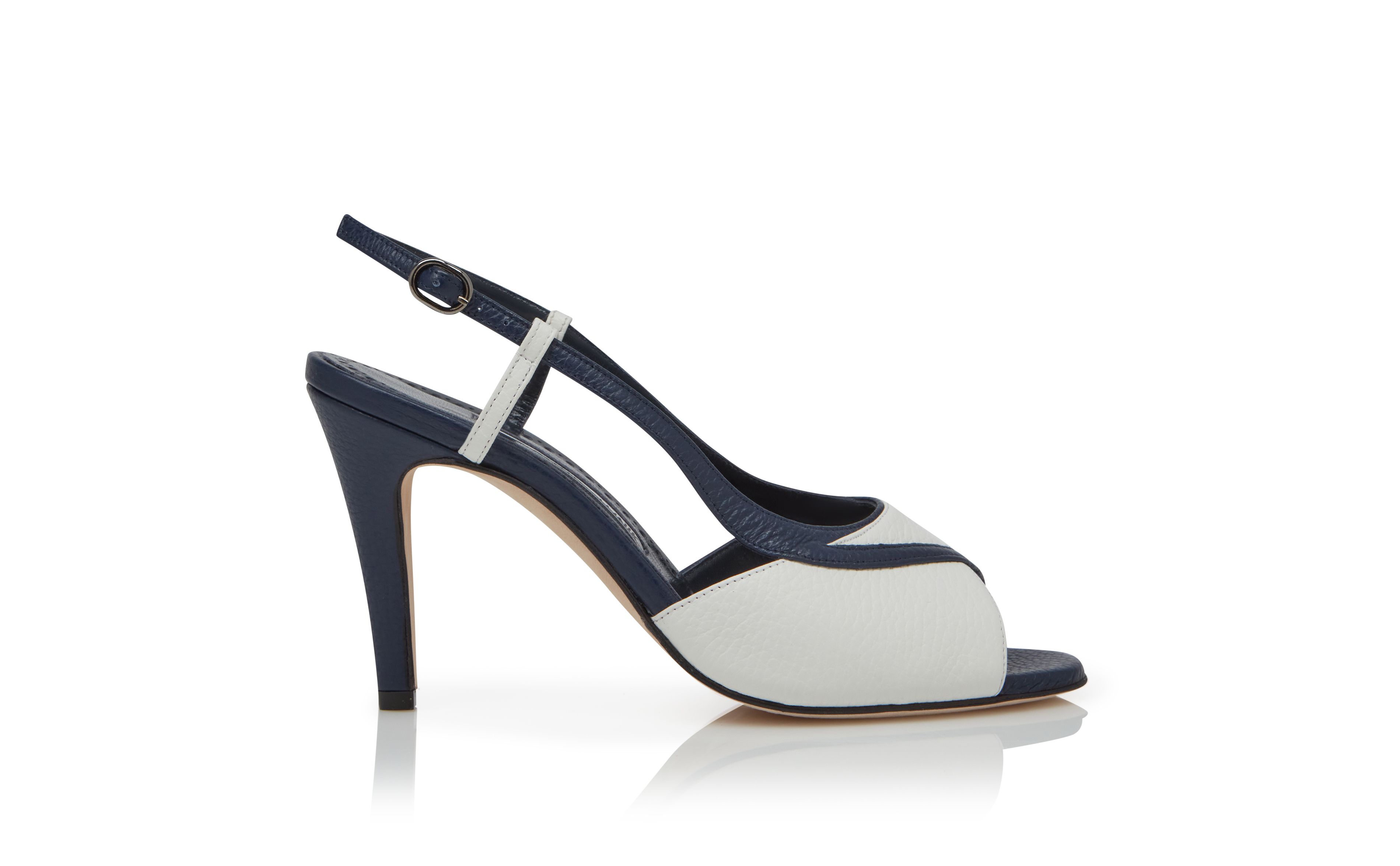 Designer Blue and White Calf Leather Slingback Sandals  - Image Side View