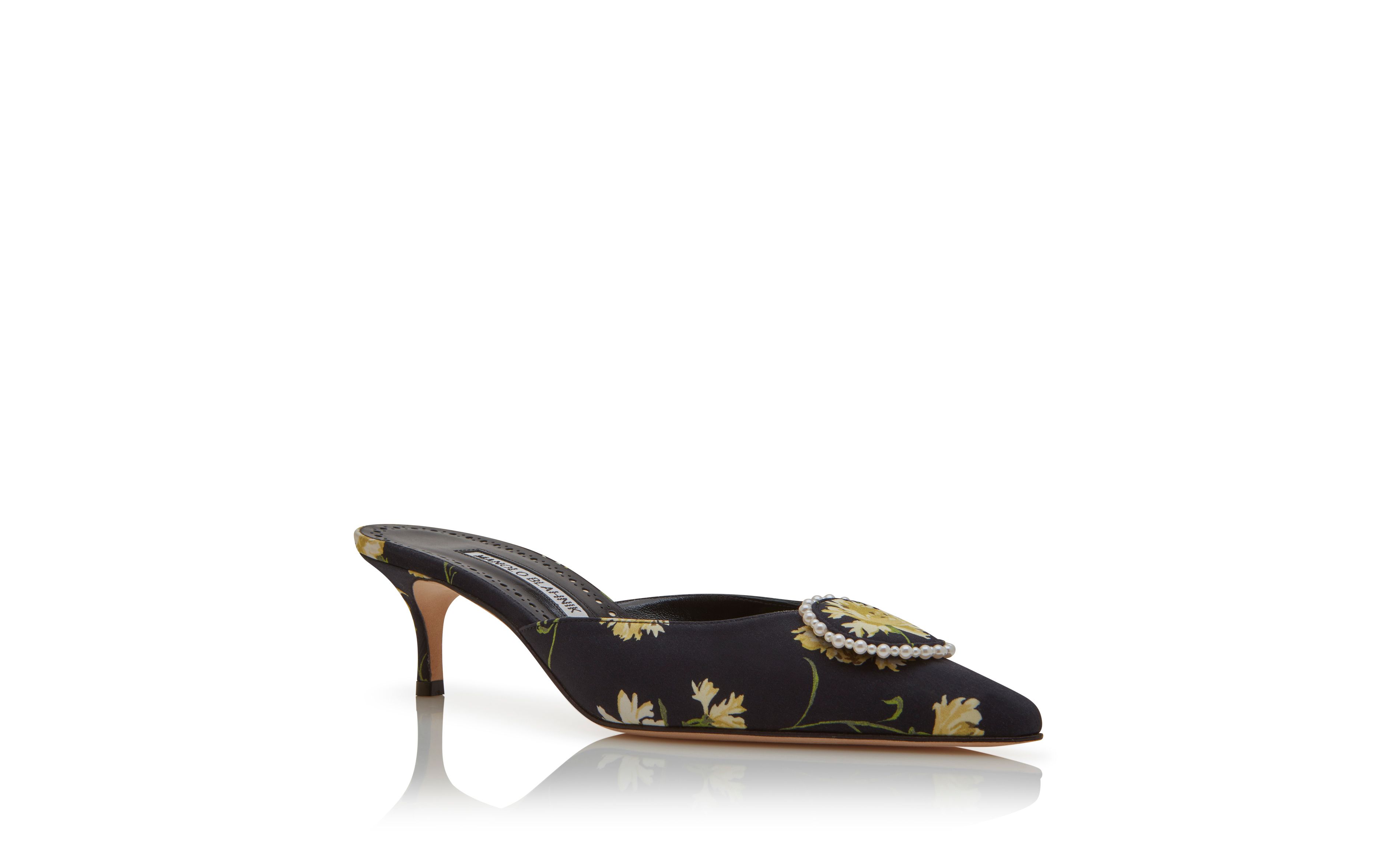 Designer Black Satin Pearl Detail Mules - Image Upsell