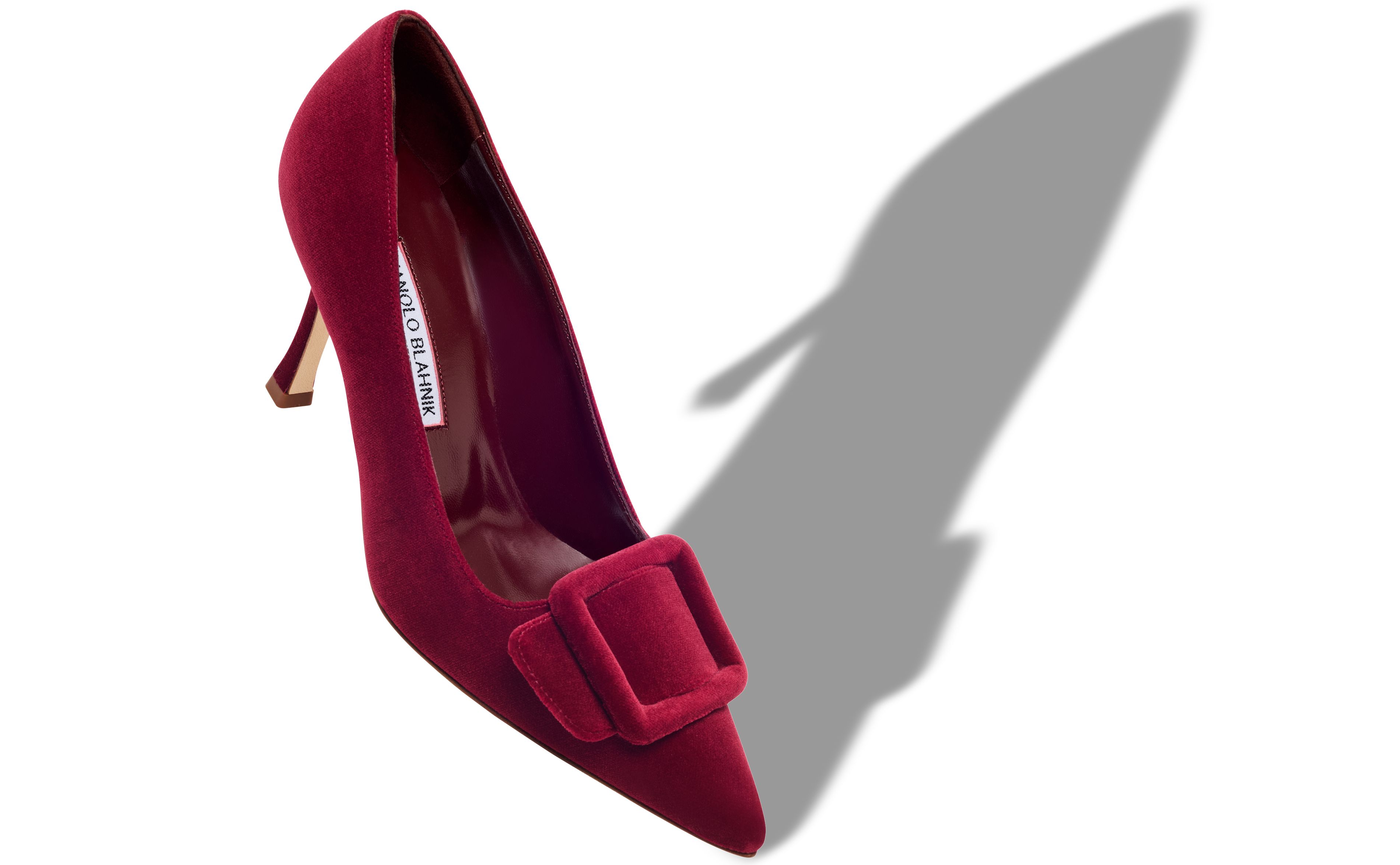 Designer Red Velvet Buckle Detail Pumps - Image small_image