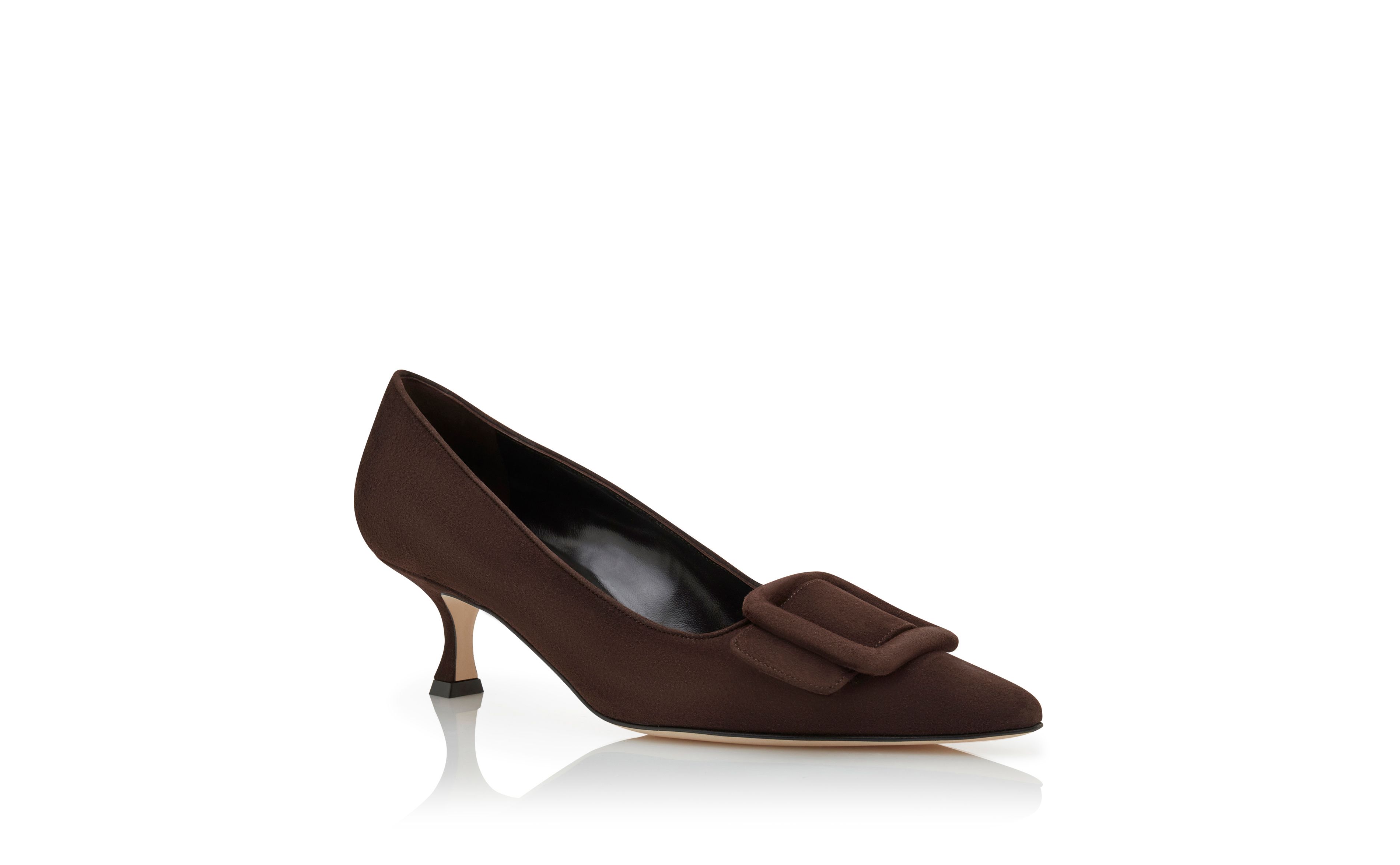 Designer Dark Brown Suede Buckle Detail Pumps - Image Upsell