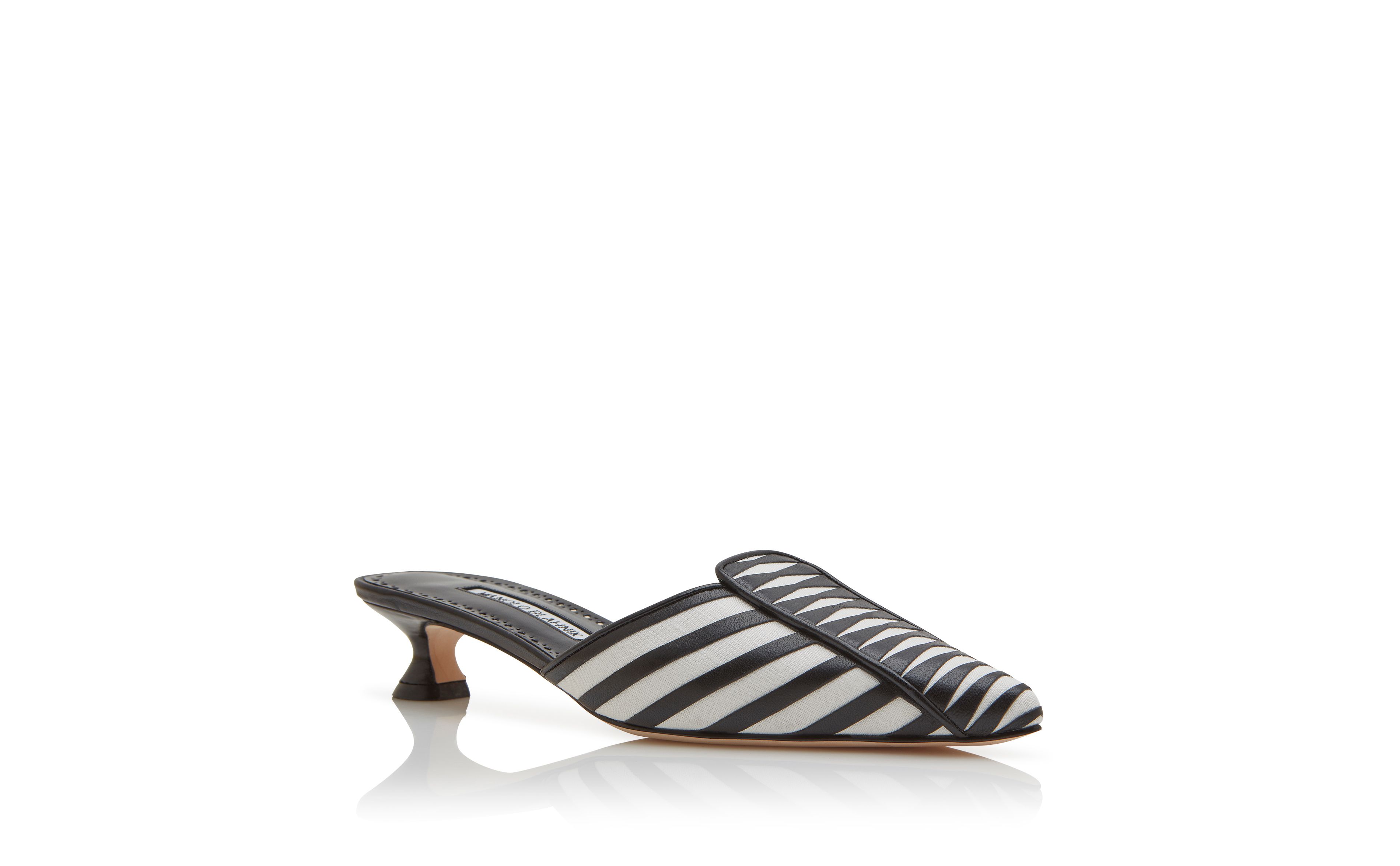 Designer Cream and Black Linen Striped Mules - Image Upsell