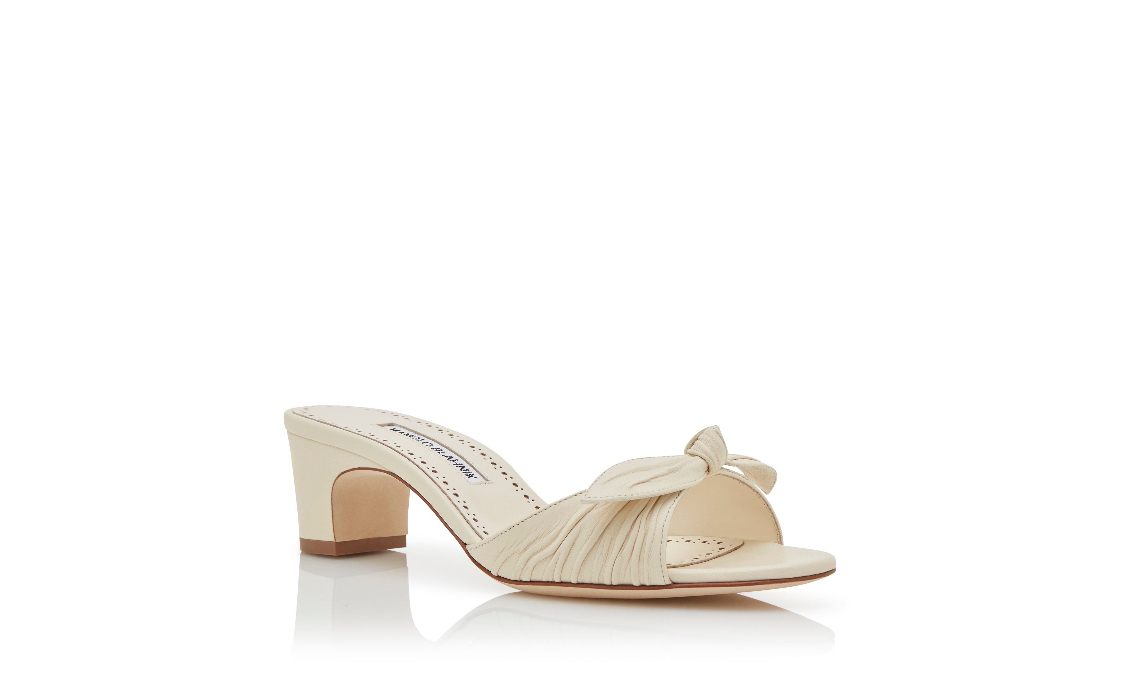 Designer Cream Nappa Leather Bow Detail Mules - Image Upsell