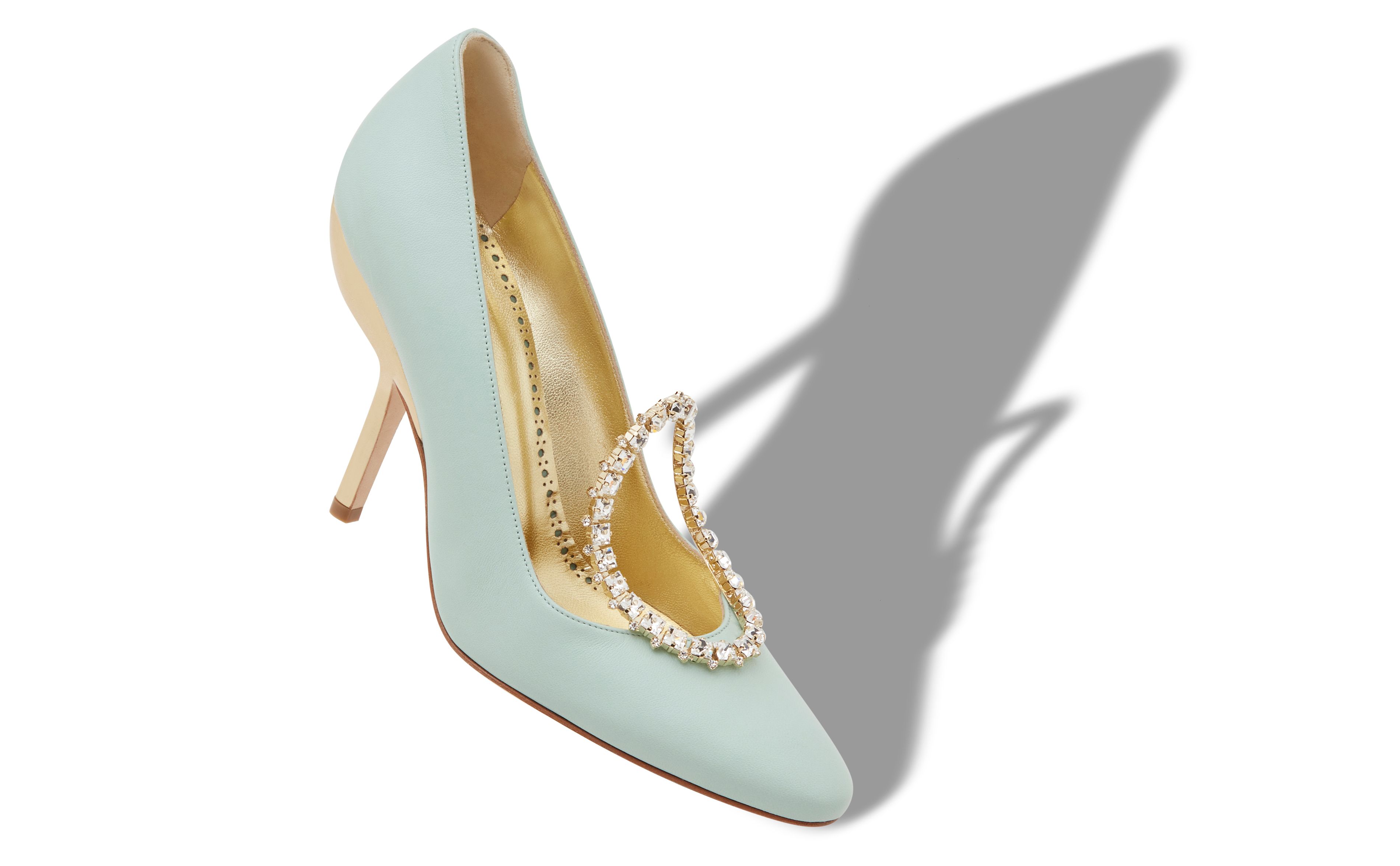 Designer Light Green and Gold Nappa Leather Pumps - Image small_image