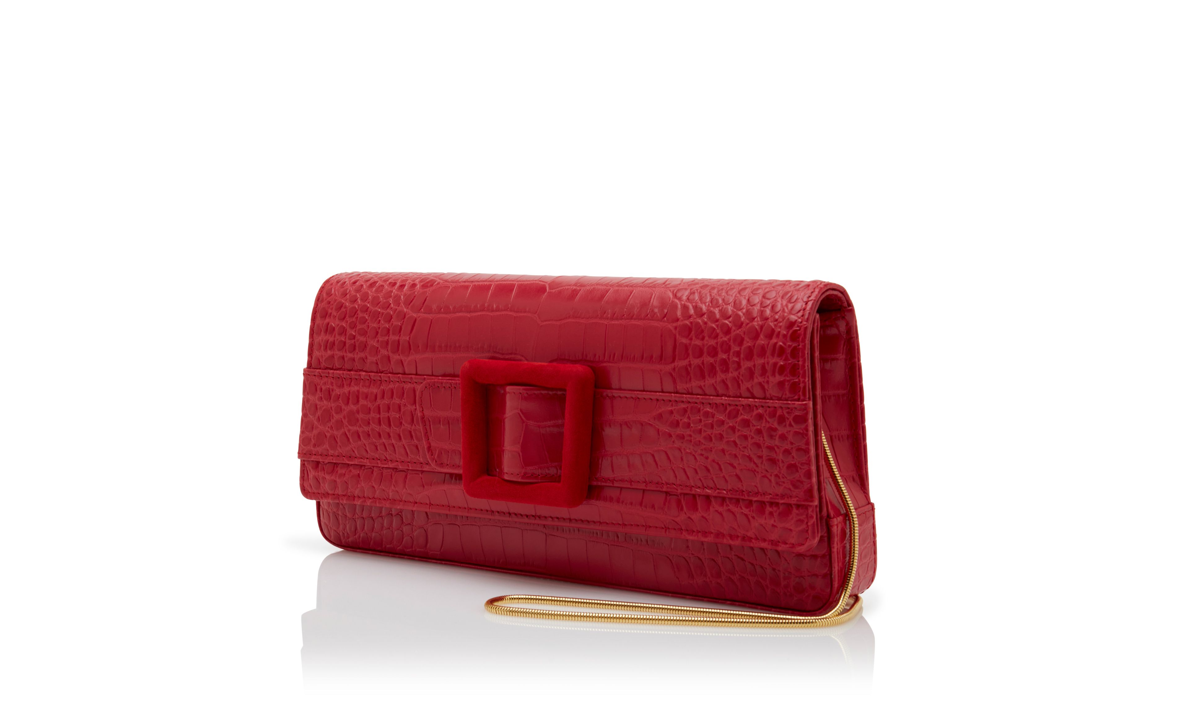 Designer Red Calf Leather Buckle Clutch - Image 