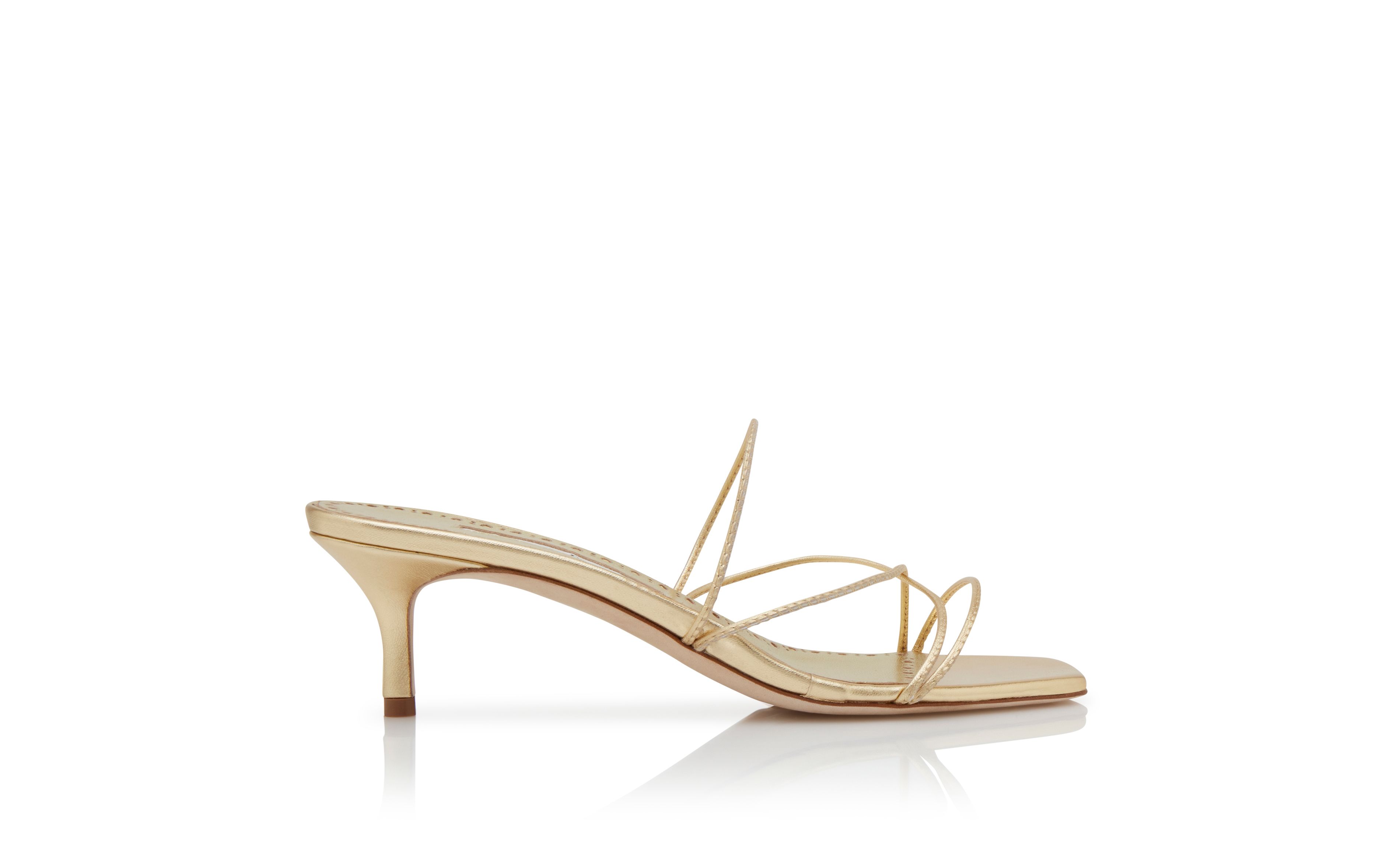 Designer Gold Nappa Leather Open Toe Mules - Image Side View