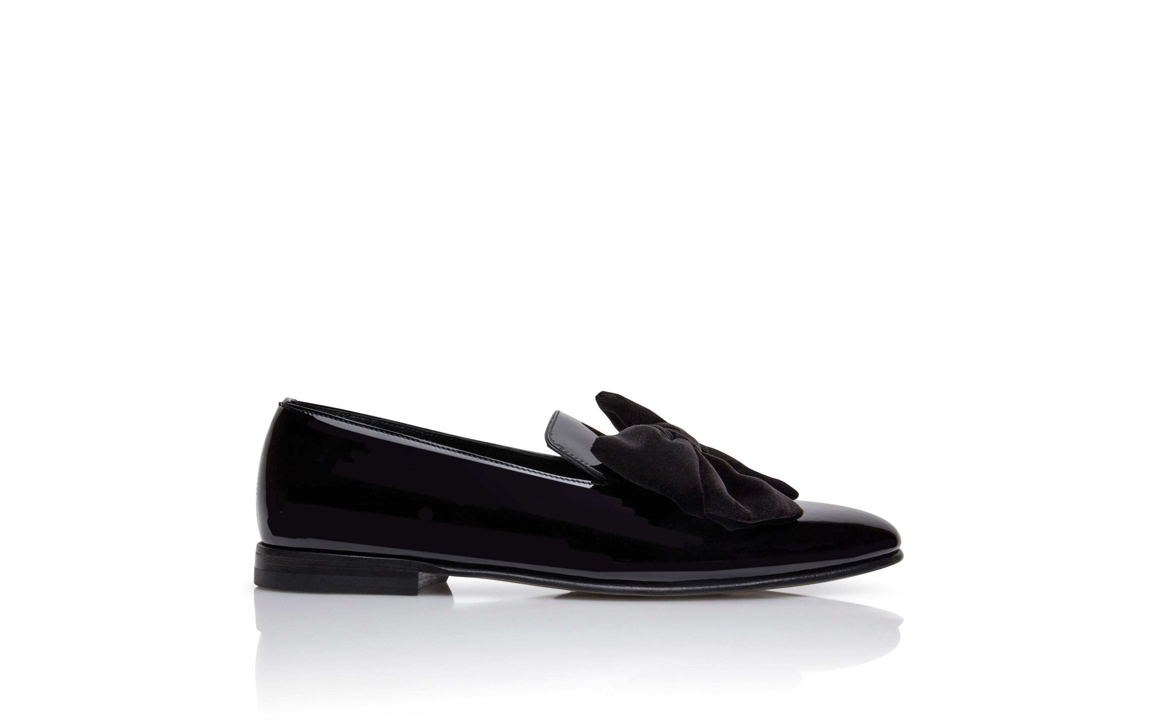 Designer Black Patent Leather Loafers - Image Side View