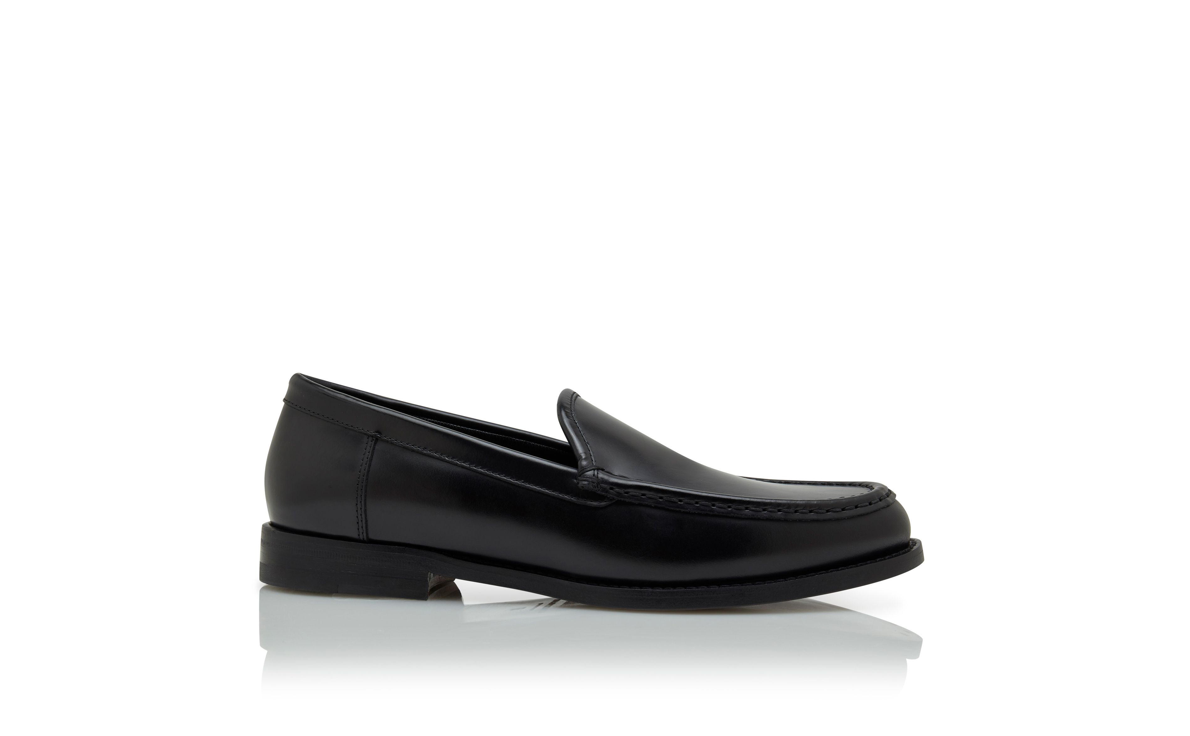 Designer Black Calf Leather Loafers - Image Side View